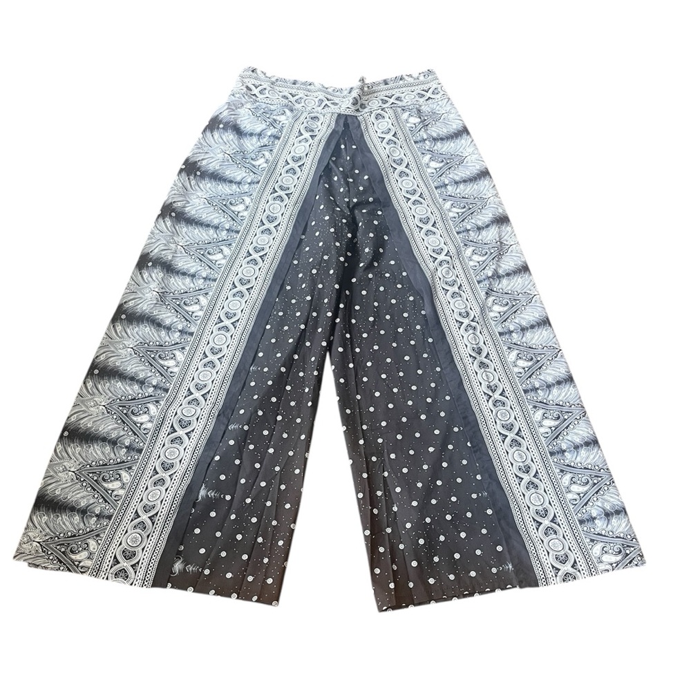 Bohemian Wide-Leg Pants in Black & White